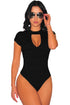 Solid Black Peep Hole Choker Bodysuit